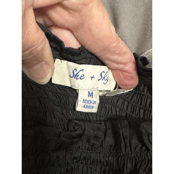 SHE + SKY Womens Black Crop Top Long Balloon Sleeves Elastic Top Medium - Picture 5 of 10